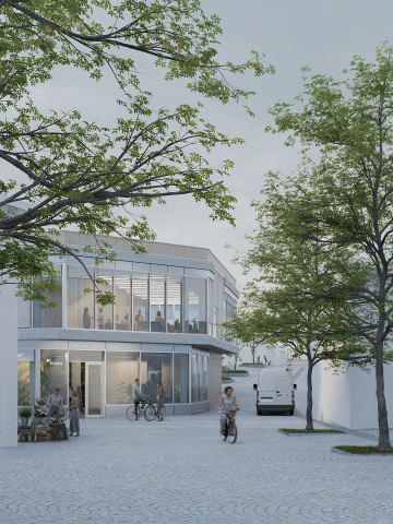 pohled od kostela na Hrnčířskou ulici v Pelhřimově s novou architekturou citlivě zasazenou do historického prostředí