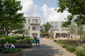 komunitní zahrada a klubovna v rezidenčním projektu Nové Podhořany s prostorem pro sousedská setkání